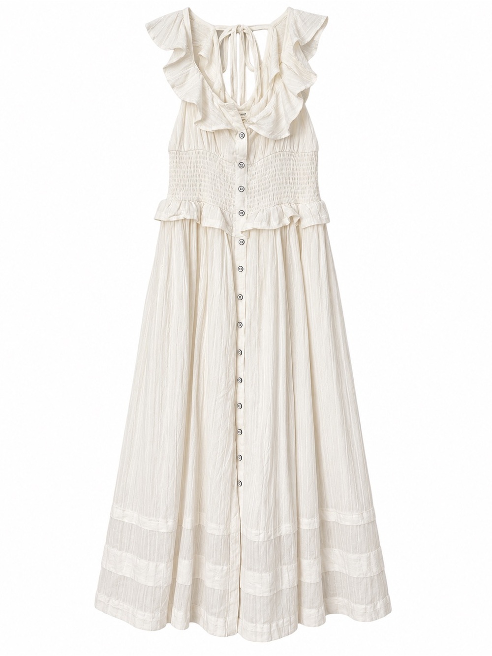 Pilcro Anthropologie White Ruffle Smocked Maxi Dress SP NWT